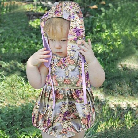 

Baby Girls Easter Cartoon Rabbit Printed Romper Bodysuitt Rabbit Ears Hat Set