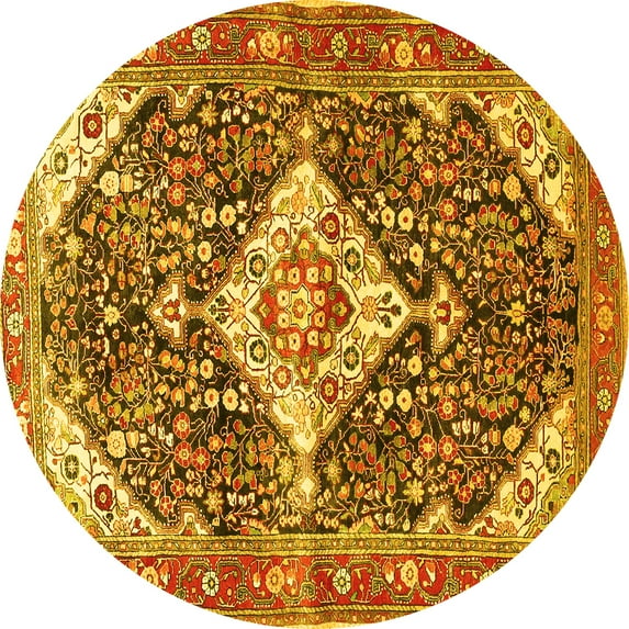 Ahgly Company Machine Washable Indoor Round Medallion Yellow Traditional Area Rugs, 6' Round