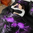 thumbnail image 4 of Castle Fairy Abstract Lightning Skull Bedding Comforter Set 7 Pieces for Female Men Women,Black Purple Full Bedding Set Lightweight,Gothic Style Fitted Sheet Flat Sheet,Microfiber Bedroom Decor, 4 of 8
