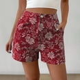 thumbnail image 5 of Siminsem Women's Linen Blend Bermuda Shorts High Waisted Button Front Shorts with Pockets Straight Leg Loose Fit Summer Beach Trousers Breathable Lightweight 2026, Wine, S, 5 of 6