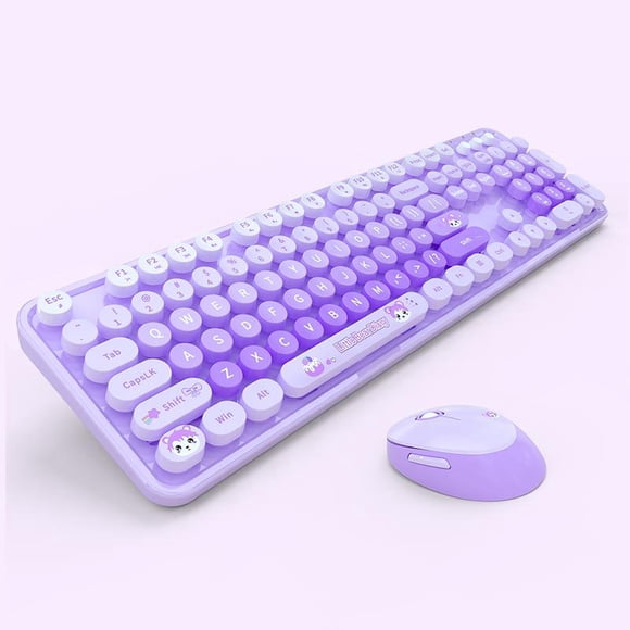 Juego de teclado y ratón inalámbricos con forma de lápiz labial para niñas, estilo retro, para escribir en la oficina