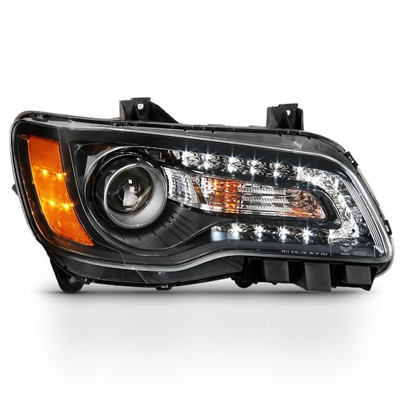 AKKON - For Angel Eye 2011 2012 2013 2014 Chrysler 300 Halogen Type Projector Passenger Right Black Headlight