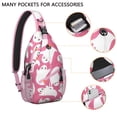 thumbnail image 2 of Sling Backpack,Halloween Cute Ghosts on Pink Pattern Sling Bag with Water Bottle Holder,Waterproof Sling Bag for Men/Women with Headphone Jack for Hiking,Travel, 2 of 6