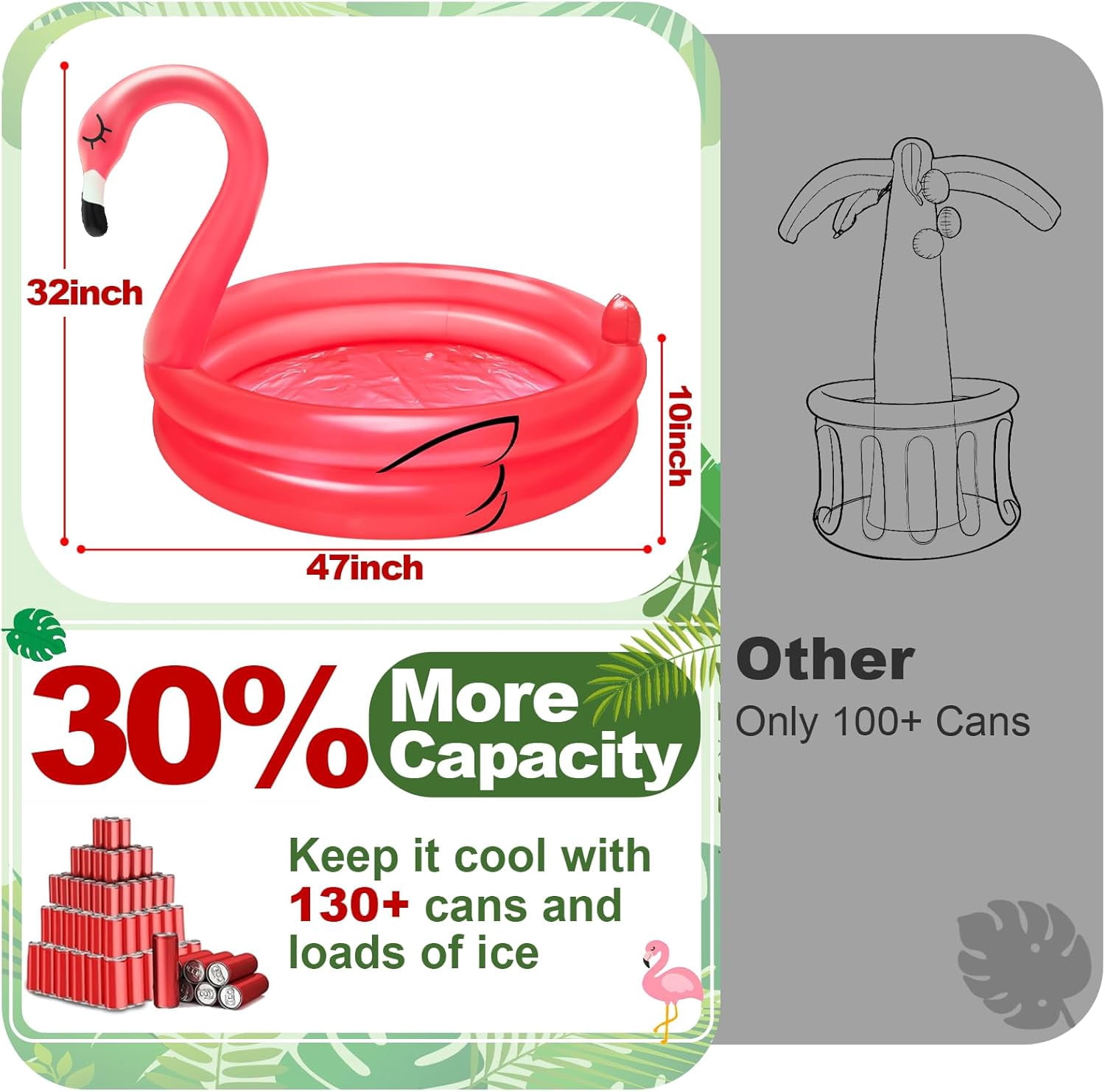 DEA Inflatable Flamingo Cooler 130+Cans Large Capacity, Bottom Quick-Drain,Luau Party Decor,Flamingo Pool Party Decorations, Beach Hawaiian Birthday Party Supplies Tropical Themed Summer Drink Cooler