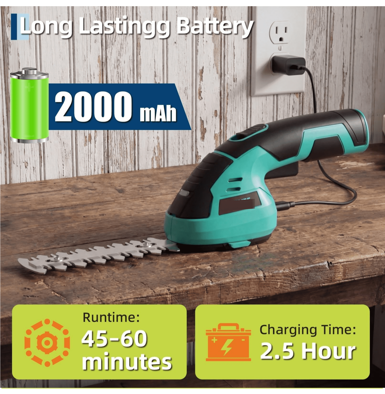 Cordless Grass Shear & Shrubbery Trimmer,2 in 1 Handheld Electric Grass Trimmer Hedge Shears with Rechargeable Battery Cable