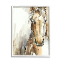 Stupell Industries Horse Portrait Orange Brown Animal Watercolor Painting White Framed Art Print Wall Art, 11x14, by Ethan Harper