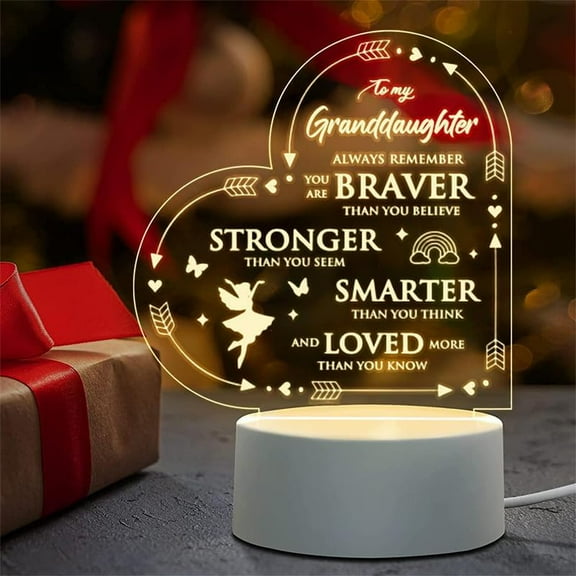 Granddaughter 3D Illusion Lamp with Wooden Base USB Powered Acrylic Night Light, to My Granddaughter Gift from Grandma & Grandpa, Girls Kids Lamp Present, Birthday Gifts Graduation Keepsake