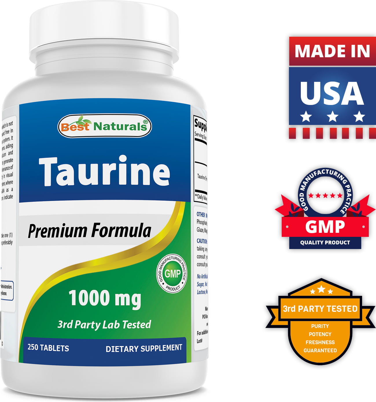 Best Naturals Taurine 1000 mg 250 Tablets | Supports Eye Health, Cellular Activity & Cardiovascular Health - Walmart.com