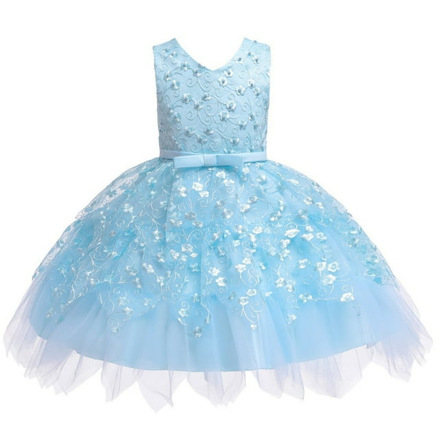Yuyuzo Robe Florale pour Bébé Fille Nœud Papillon Robe de Princesse Mariage Robe de Fête d'Anniversaire en Tulle Superposé