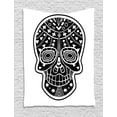 thumbnail image 1 of Sugar Skull Tapestry, Tribal Style Skull Figure with Primitive Floral Geometric Ornamentation, Wall Hanging for Bedroom Living Room Dorm Decor, 40W X 60L Inches, Black and White, by Ambesonne, 1 of 2