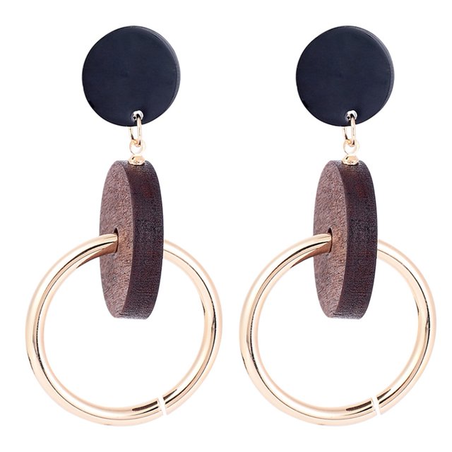 Pendientes redondos geométricos de madera para mujer, aretes antialérgicos con forma de gota