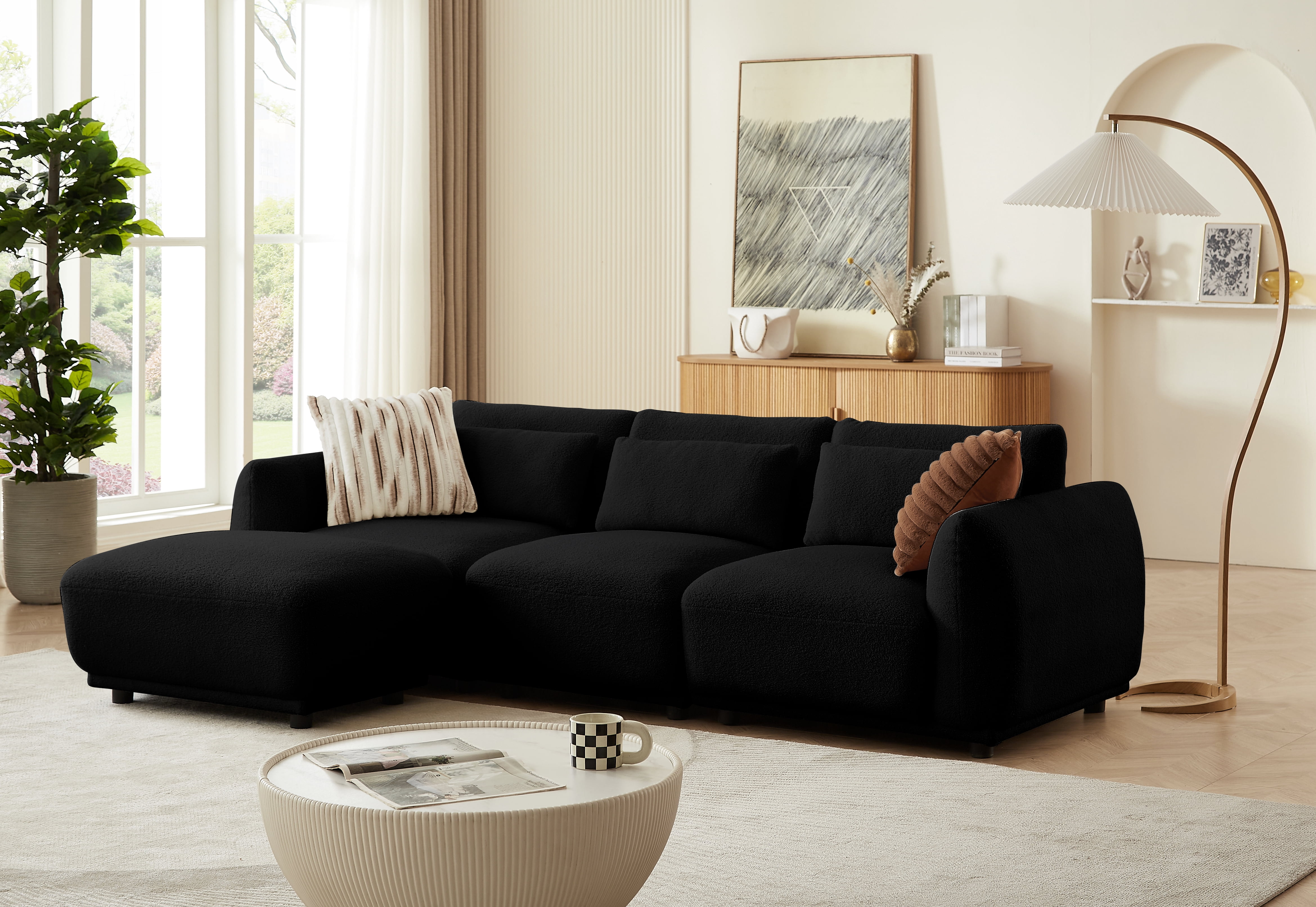 FREEHOMAE  L Shaped Modular Sectional Couch with Removable Ottoman, Convertible Cloud Sofa for Living Room,Comfort Small Couch for Small Spaces(3 Set + 1 Ottomans - Black)