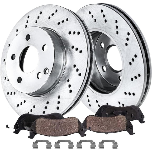 Detroit Axle - Front Brake Kit for Mercedes-Benz C230 C250 C300 SLK250, Drilled and Slotted Disc Brake Rotors Ceramic Brakes Pads Replacement : 11.62" inch Rotor