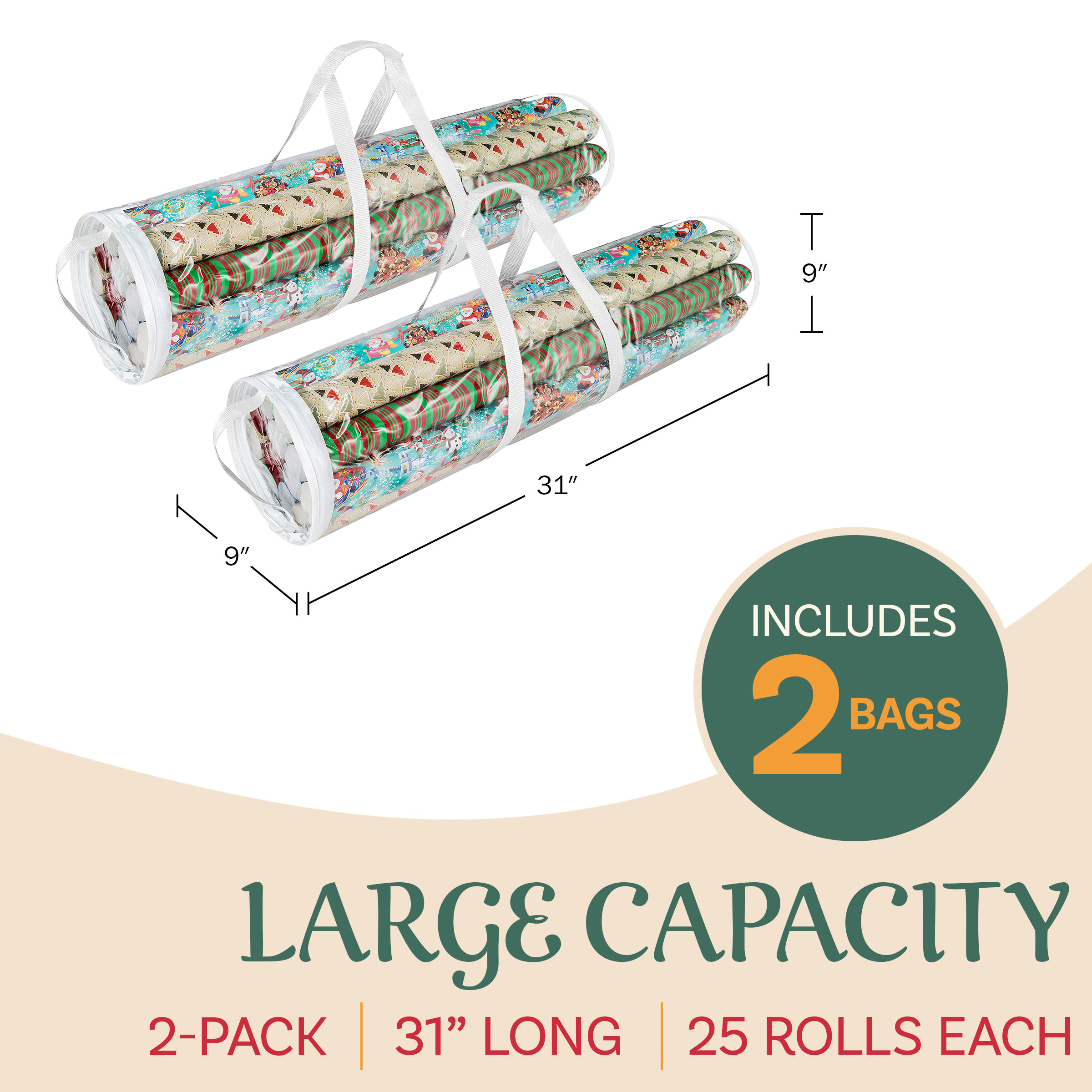 Elf Stor Set of 2 Wrapping Paper Storage - Clear Totes for 30-Inch Rolls