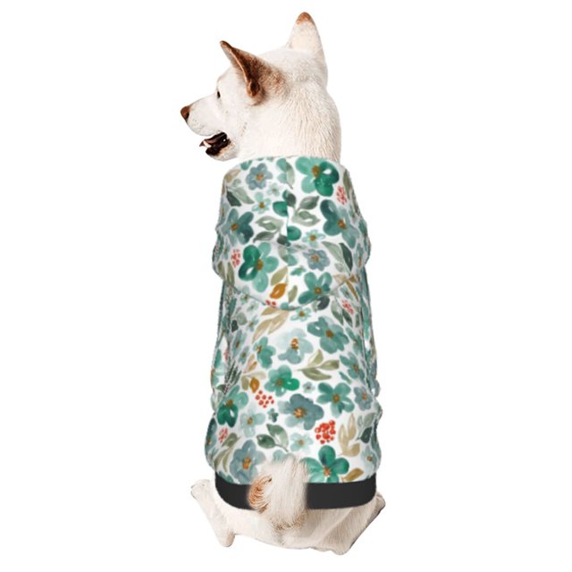 Fotbe Floral In Teal Sudadera con Estampado para Perros Pequeños – Suéter con Capucha para Mascotas, Tela Suave de Forro Polar con Bolsillo-X-Small