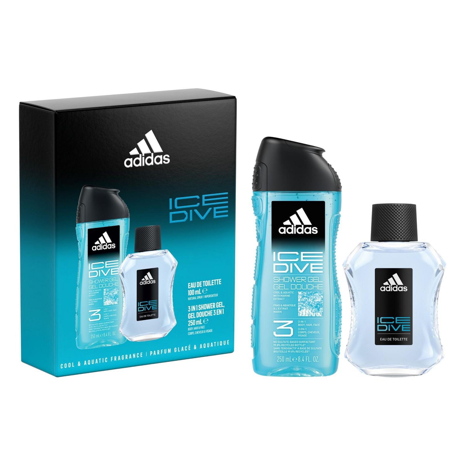 Coffret cadeau adidas Ice Dive incluant une Eau de Toilette et un gel douche