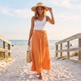 thumbnail image 4 of Womens Linen Maxi Skirts Summer Boho Solid Beach Elastic High Waist Pleated A-Line Flowy Swing Long Maxi Skirts, 4 of 5