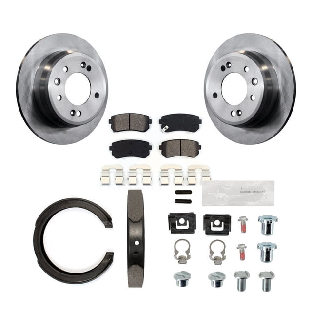 Transit Auto Rear Disc Rotors Semi-Metallic Pads Parking Brake Shoes and Hardware Kit for Car 2011-2016 Kia Sportage FWD K8S-104653