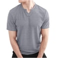 thumbnail image 1 of Camisas de Verano Casuales de Manga Corta de los Hombres Color Sólido V-Cuello Blusa de Fitness, 75% Poliéster 20% Rayón 5% Spandex, 1 of 7
