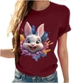 thumbnail image 4 of Tops de Cuello Alto para las Mujeres Amante Impreso Camiseta Cuello Redondo Manga Corta, Poliéster Spandex, 4 of 7