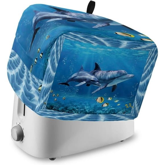 Toaster Dust Cover, Dolphin Blue Underwater World Clear Sea Water Soft Washable 2 Slice Toaster Cover, Dust-proof Cover for Small Appliance Cover and Fingerprint Protection