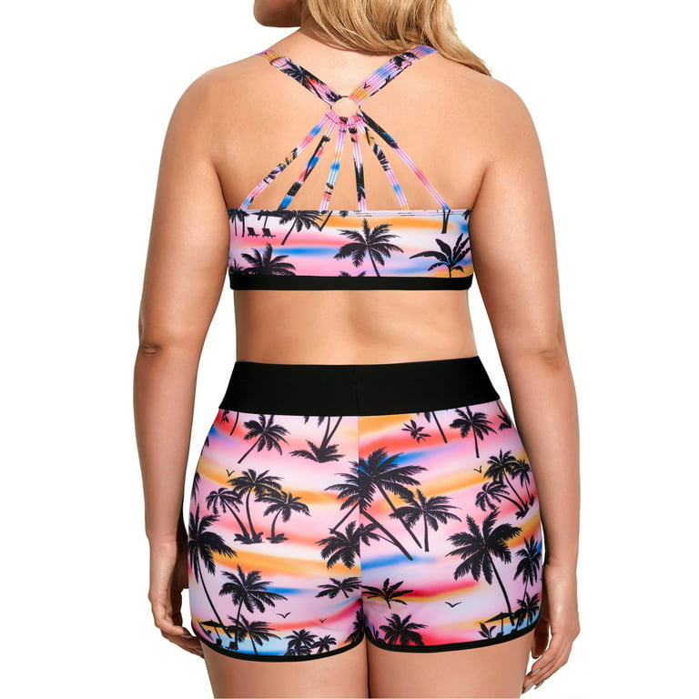 3 Piece Tankini Swimsuits for Women Plus Size Tummy Control Athletic  Tankini Set Tribal Print Bathing Suits