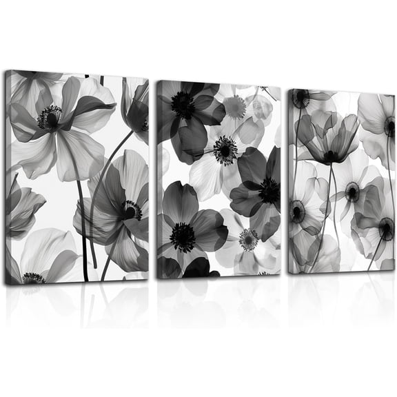 Hieng Black and White Floral Wall Art, Black White Large Petals Picture Prints, Modern Minimalist Flower Artwork for Bedroom, Living Room Unframed