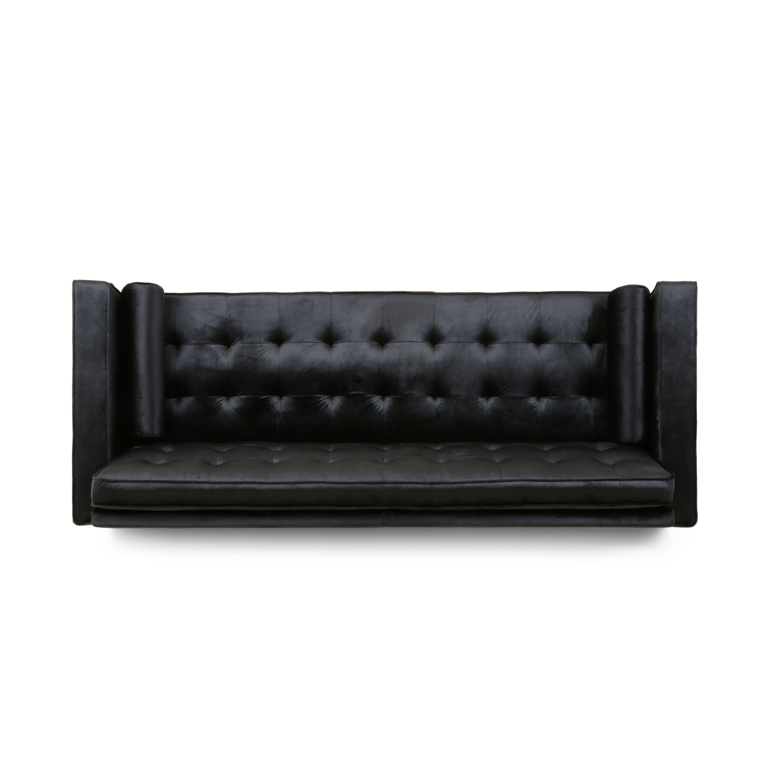 Noble House Lucian Modern Glam Tufted Velvet 3 Seater Sofa Black Chrome Walmart Com