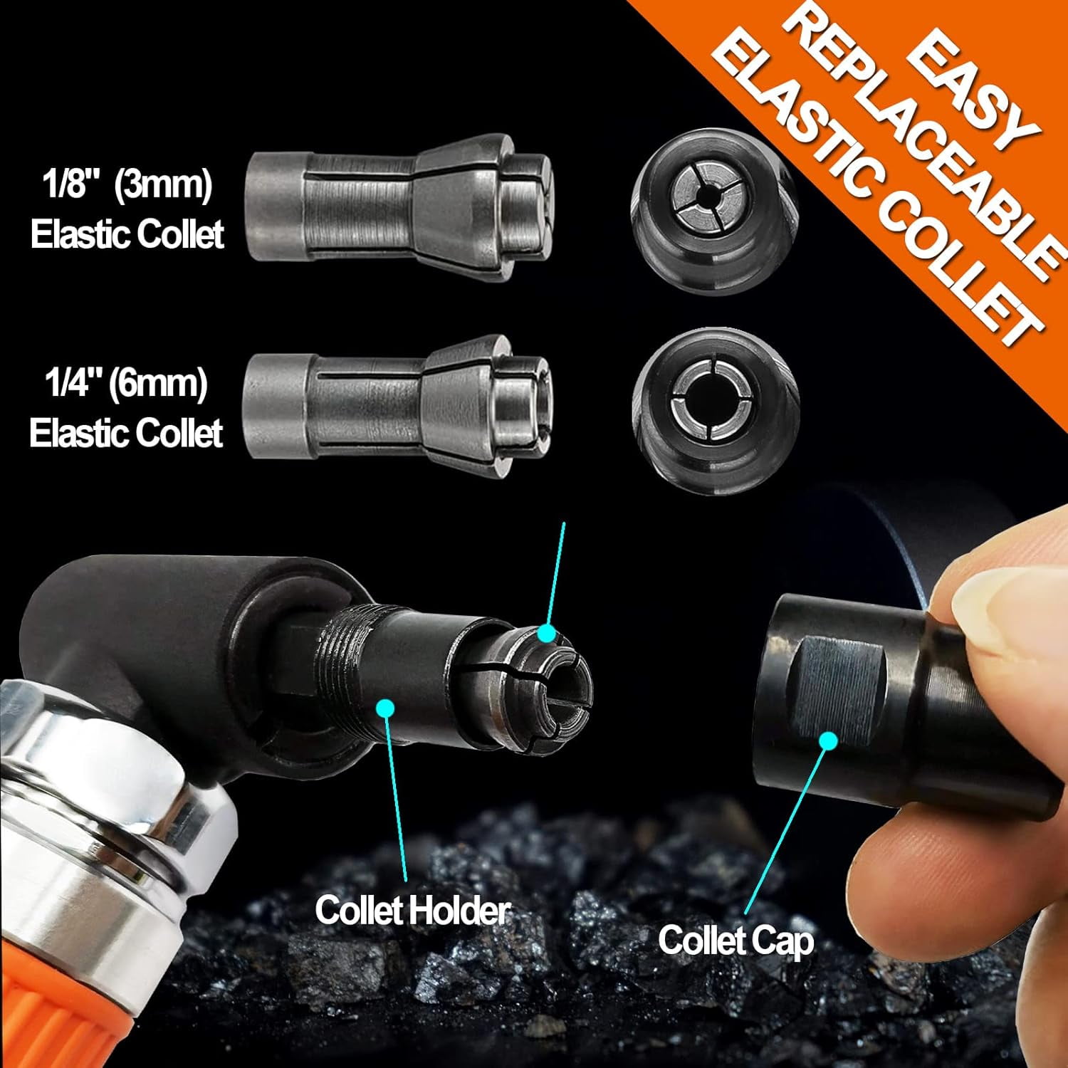 1/4" Mini Air Die Grinder Kit Right Angle 90 Degree Pneumatic Sander 20,000RPM High-power Model with 1/4"(6MM) and 1/8"(3MM) Collets for Grinding, Polishing and More