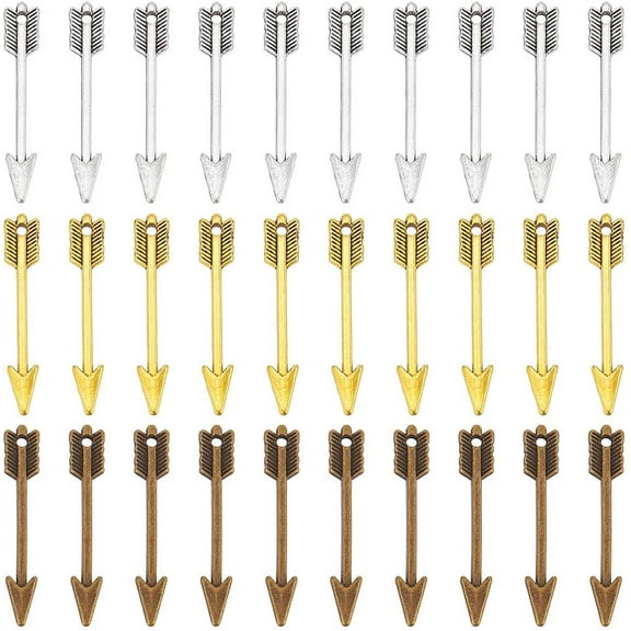 1 Box 60Pcs Arrowhead Charms Arrow Weapon Charm 3 Colors Tibetan Style Alloy Double Sided Western Miniature Charms
