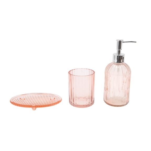 Unique Bargains Bathroom Accessories Kit 3Pcs Pink