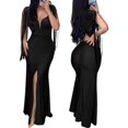 thumbnail image 2 of Vestidos sexys para mujer cita noche contraste lentejuelas borlas fruncidas hendidura bodycon maxi vestido formal, 2 of 5