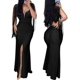 thumbnail image 2 of Vestidos sexys para mujer cita noche contraste lentejuelas borlas fruncidas hendidura bodycon maxi vestido formal, 2 of 5