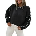 thumbnail image 2 of Suéteres de Gran Tamaño para Mujer, Suéter de Cuello Redondo con Costuras en Contraste, Suéter de Punto , Suéteres. Negro M, 2 of 7