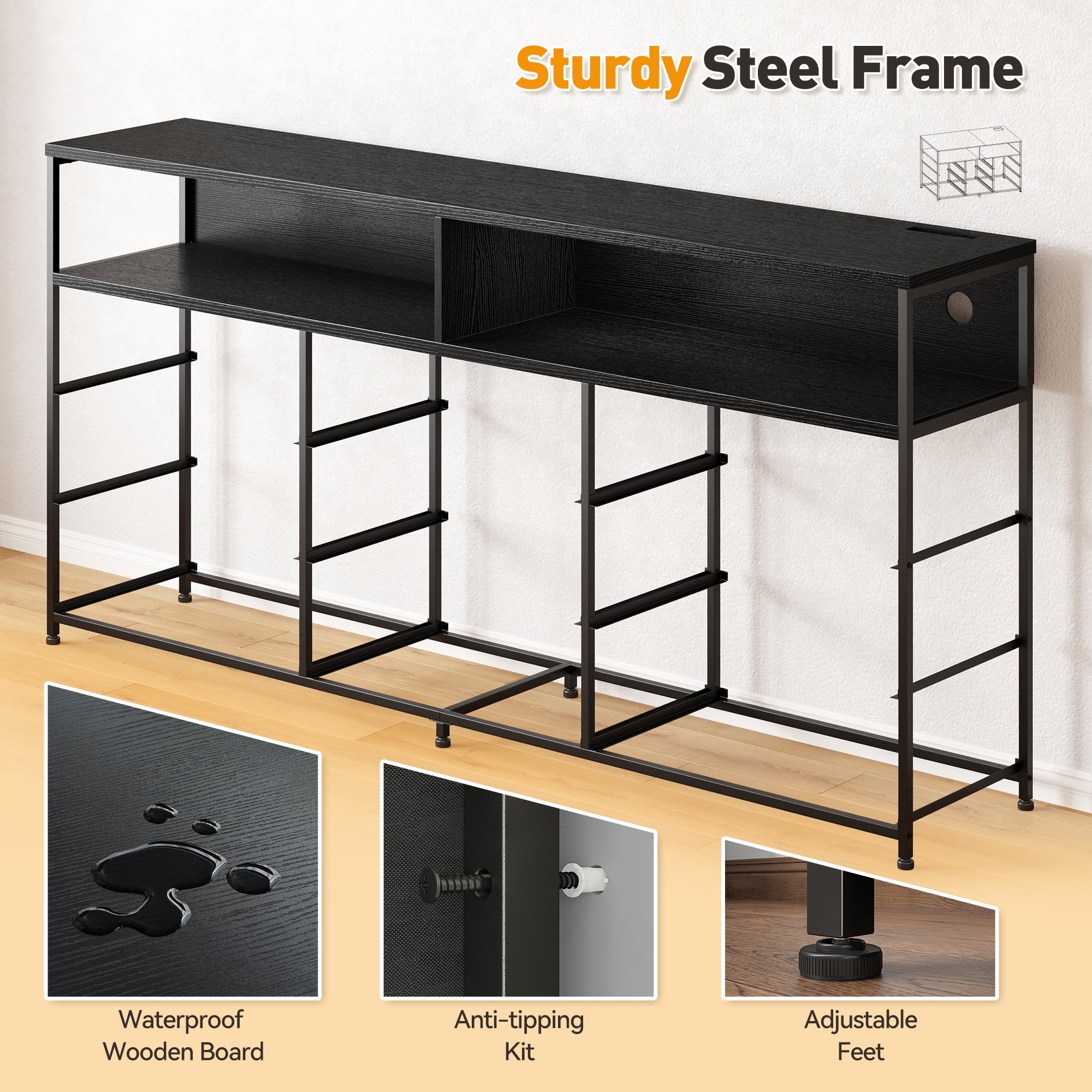 EnHomee Black Dressers TV Stand for 65"TV LED Dresser for Bedroom with 9 Fabric Drawers & Power Outlet, 55.12"Lx11.81"Wx35.43"H