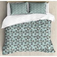thumbnail image 1 of Floral Duvet Cover Set King Size, Curly Branches of Flowers Paisley Blossomy Ornate Vintage Style Illustration, Decorative 3 Piece Bedding Set with 2 Pillow Shams, Pale Blue Brown, by Ambesonne, 1 of 3