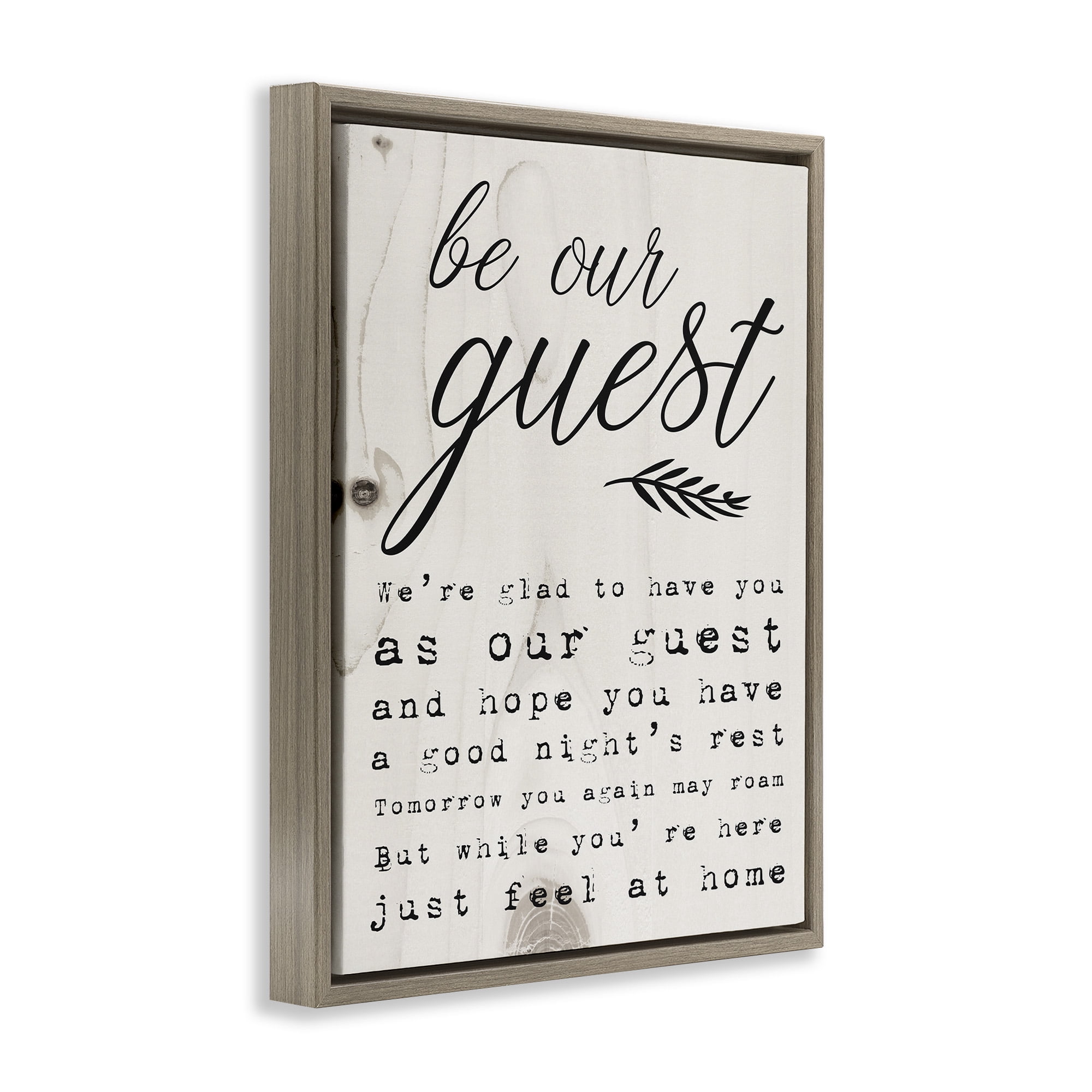 Stupell Industries Be Our Guest Poem Cursive Landscape Painting Brown Floater Framed Canvas Art Print Wall Art, 25 x 31