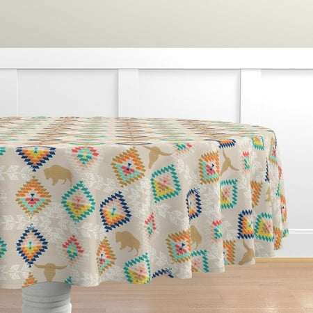 

Cotton Sateen Tablecloth 90 Round - Southwestern Diamonds Buffalo Kilim Boho Geometric Modern Print Custom Table Linens by Spoonflower