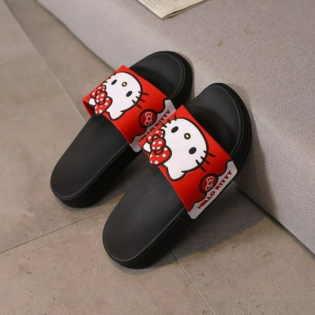 

New Sanrio Hello Kitty KT Cat Slippers Sliders Flip Flops Indoor Bathing Soft Cartoon Beach Shoe For Children Kids Girl Princess