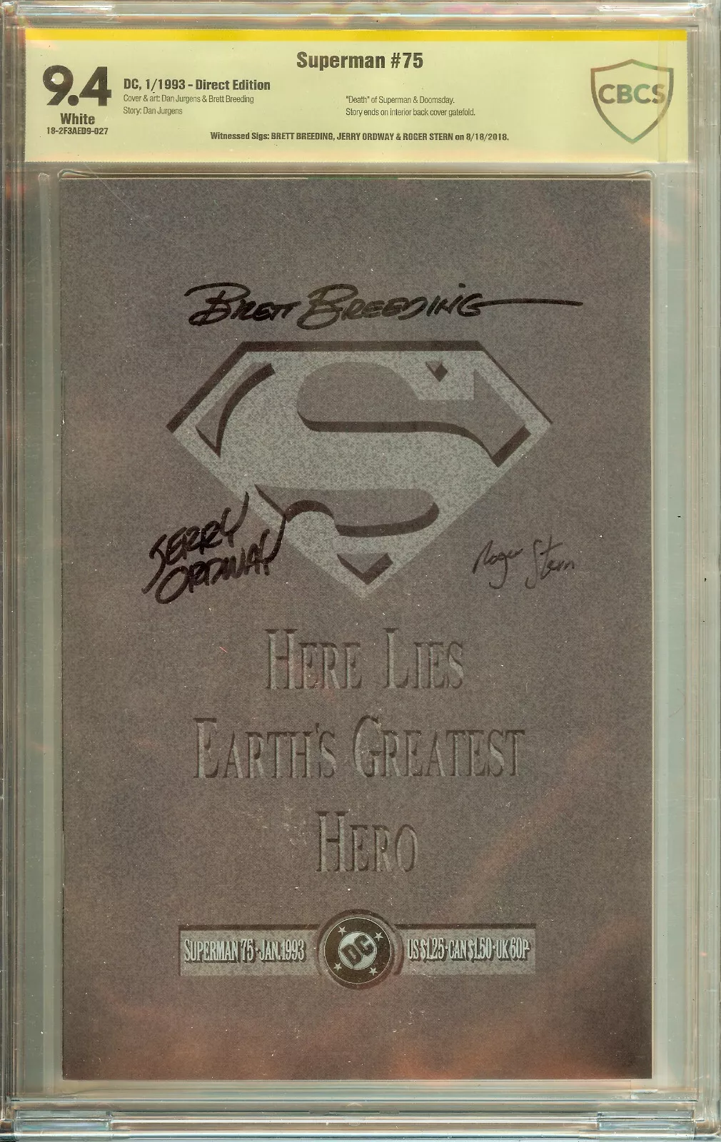 Superman #75 Polybag Edition CBCS 9.4 Signed