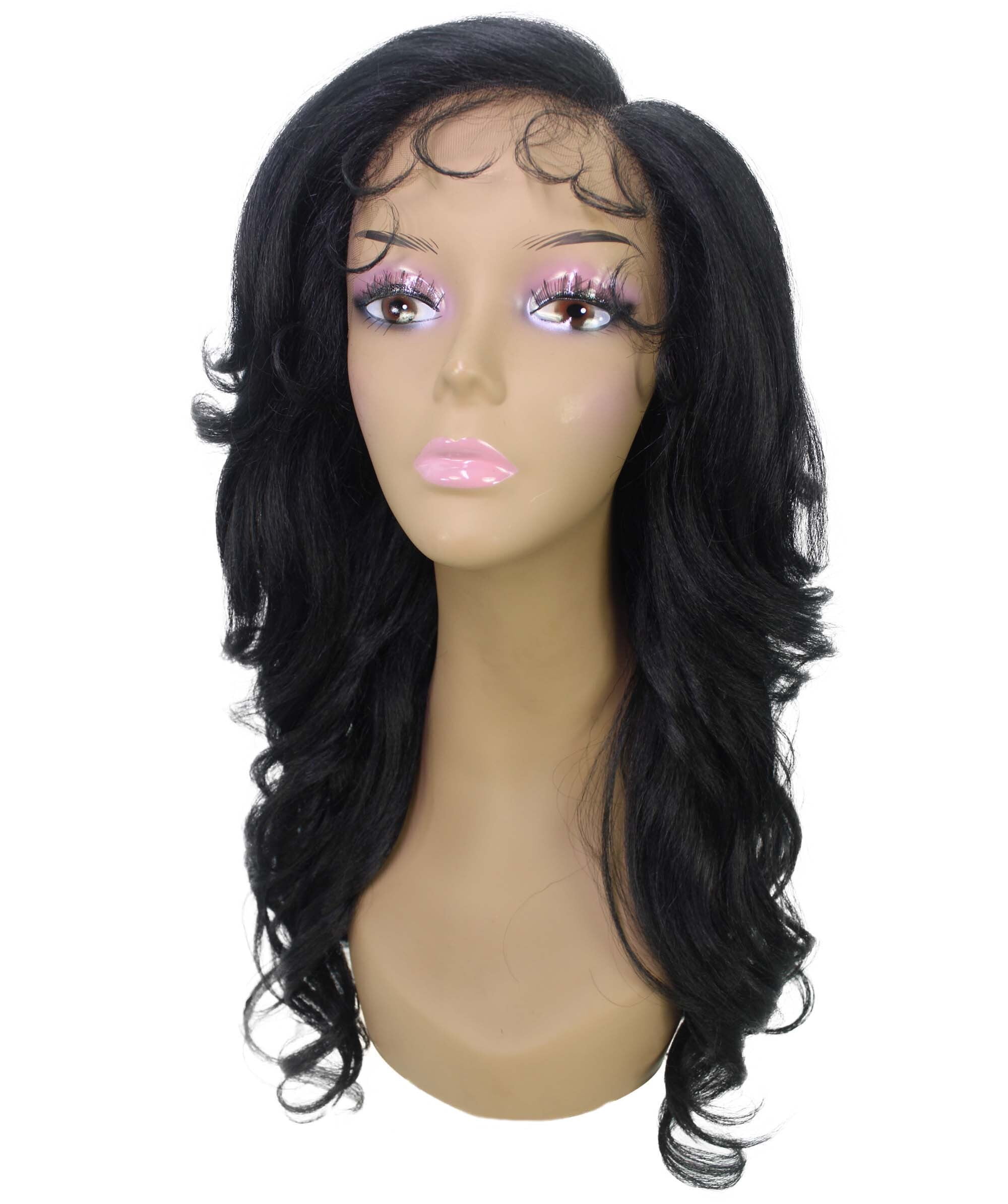 LUXLUXE Nia Wavy Glamour 20 in Long T Part Lace Front Wig, Heat Resistant Fibers, Black Color