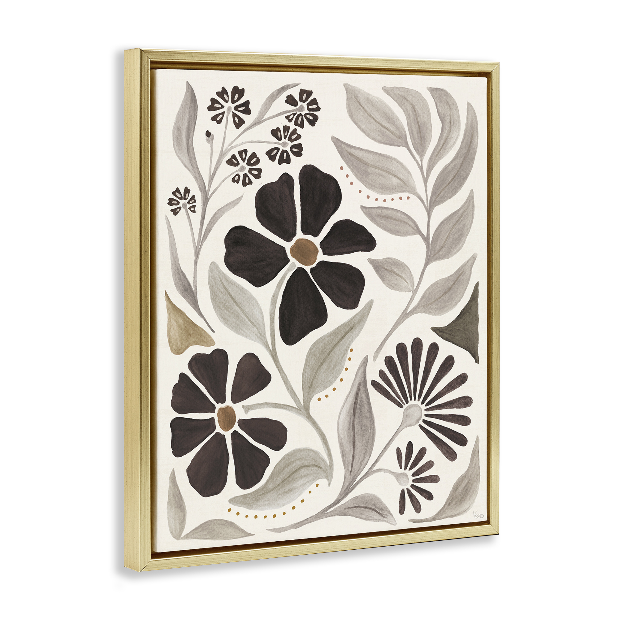 Stupell Industries Curving Boho Plants Botanical & Floral Painting Gold Floater Framed Art Print Wall Art, 17 x 21