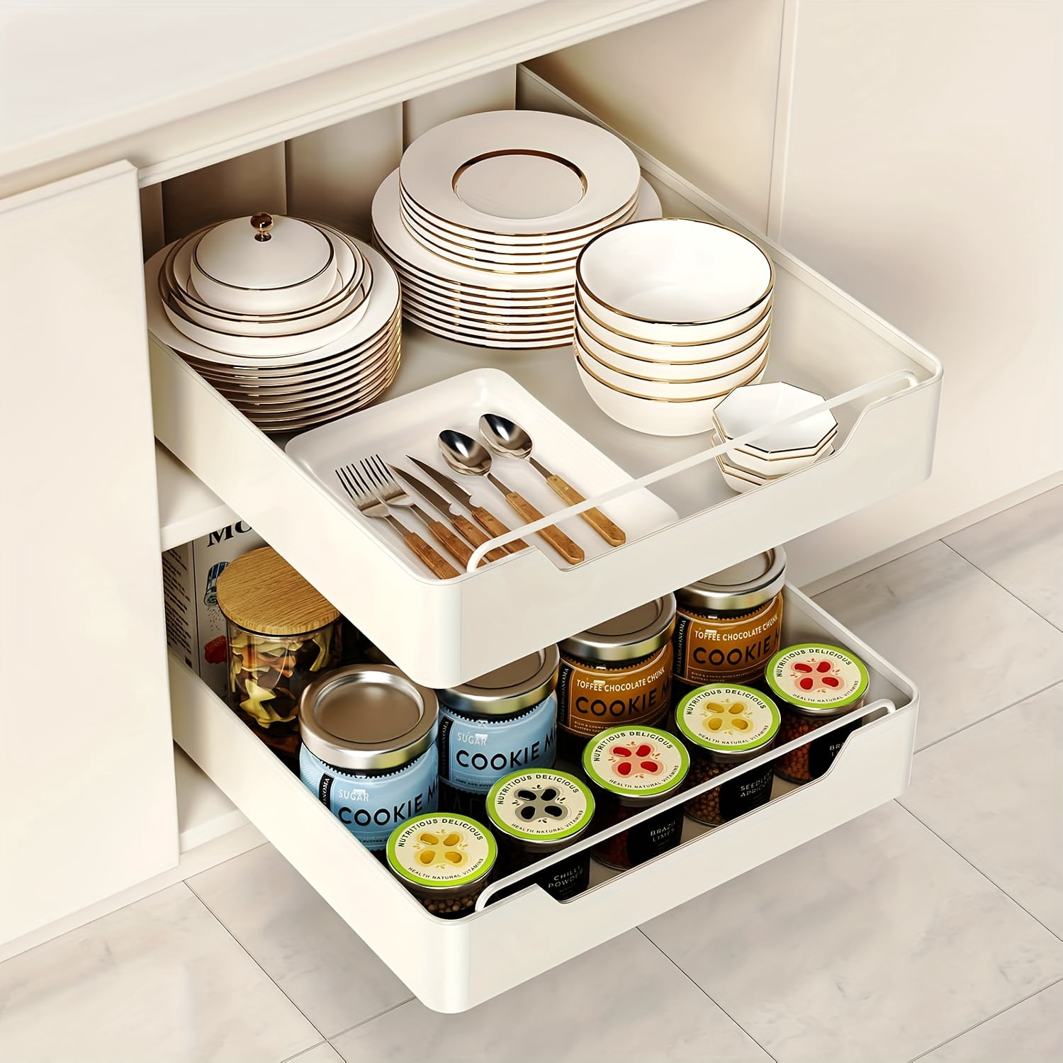Pull-Out Cabinet Organizer Space-Saving Slide-Out Under Sink Organizer - Sturdy Metal Storage Rack for Kitchen & Bathroom Essentials, Paint-Finished