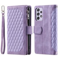 Decase Wallet Case For Samsung Galaxy A53 5G,Magnetic Shockproof Zipper Card Slot Stand Wristband Cover,Purple