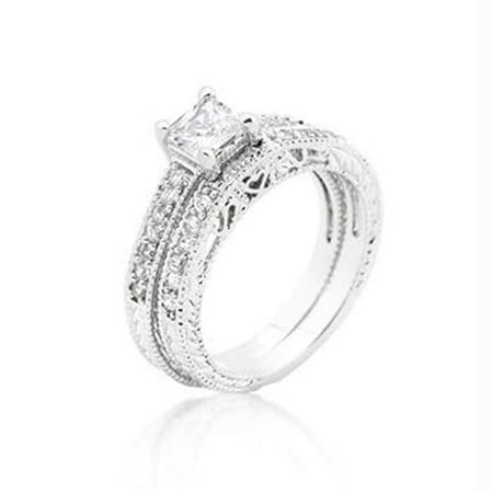 Princess Cut Filigree Bridal Ring Set&#44; <b>Size :</b> 08