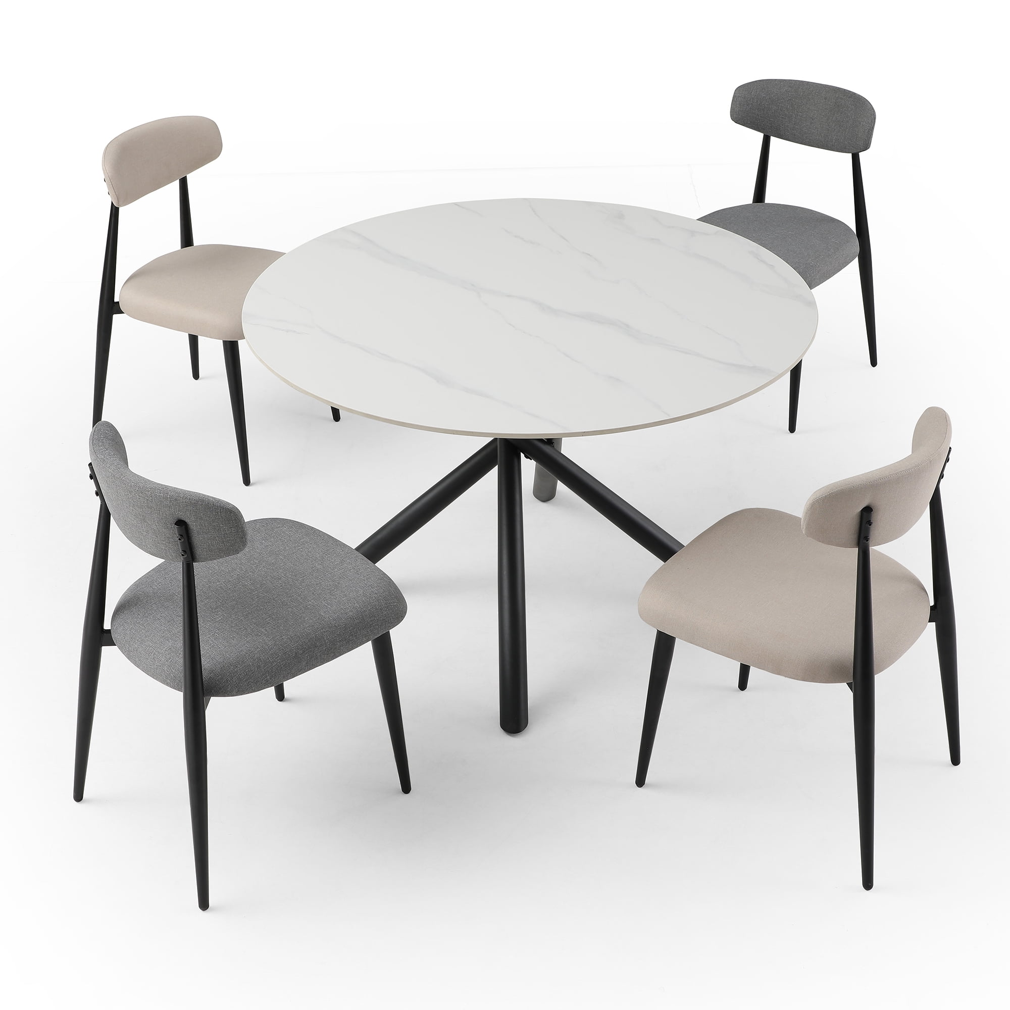 Kadyn Modern Dining Chairs Set of 4, Dining Room Chairs with Curved Backrest Round, Upholstered Kitchen Chairs for Living Room, Gray