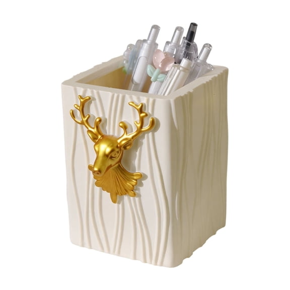 Pen Holder Deer Head Decor Silver Desktop Organizer For Home Office Table Decoration 1 Pack
