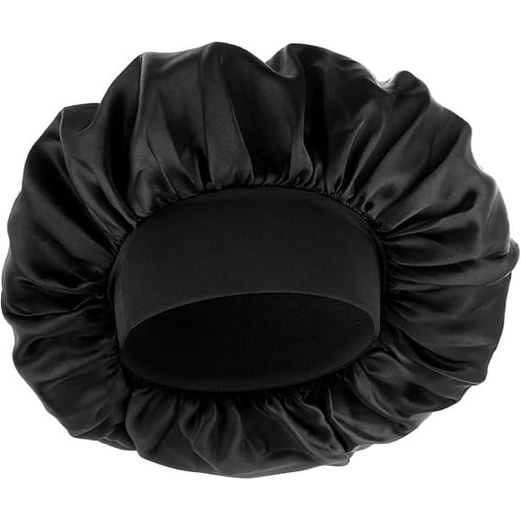 Extra Large Satin Bonnet Hair Cap, 17inches Silk Bonnet for Sleeping, Jumbo Silk Sleep Cap for Women Braids Curly Hair Locs 1Pcs (Black)