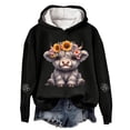 thumbnail image 2 of Womens Hoodie Casual Flower Wreath Highland Cow Graphic Pullover Hooded Long Sleeve Cottagecore Festival Loose Fit Top Black L, 2 of 3