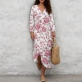 thumbnail image 4 of DISNIMO Floral Printed Linen-Like Maxi Dresses for Women Casual 3/4 Sleeve Midi Dress V Neck Loose Dresses Lightweight Long Dresses, M, 4 of 6